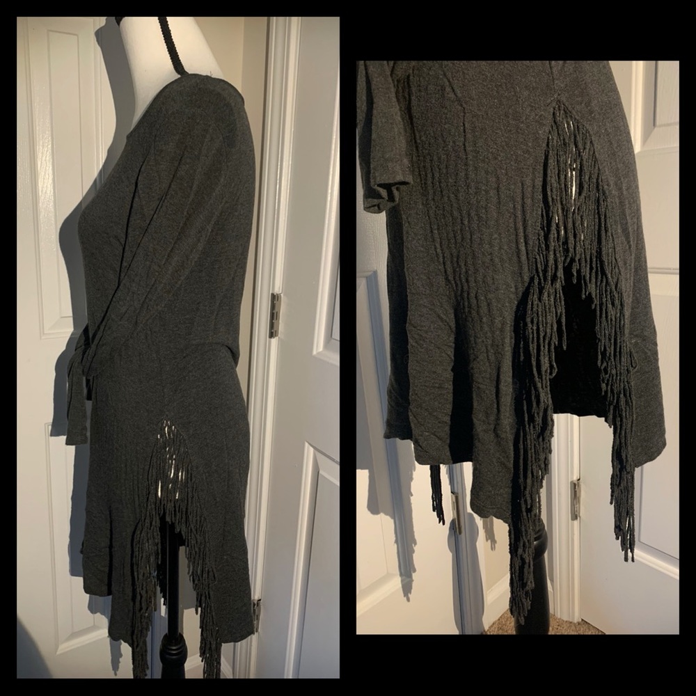 Charcoal long side slit long sleeve dress